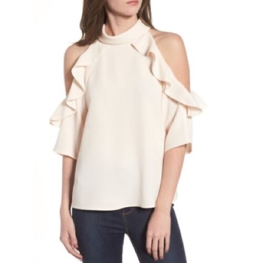 Topshop Ruffle Cold Shoulder Top/Blouse, Peach, Size 8 NWT